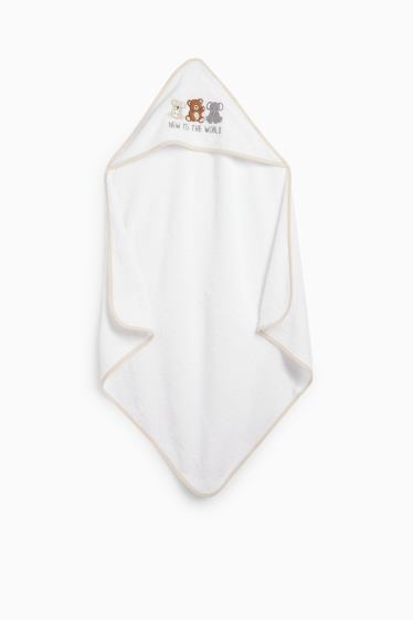 Baby Jungen - Tiere - Baby-Handtuch mit Kapuze - weiss