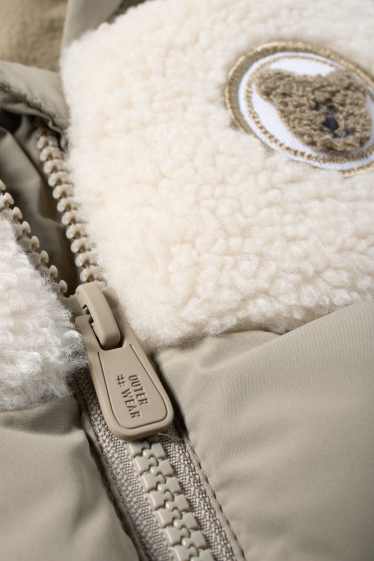 Baby Jungen - Bärchen - Baby-Steppweste mit Kapuze - beige