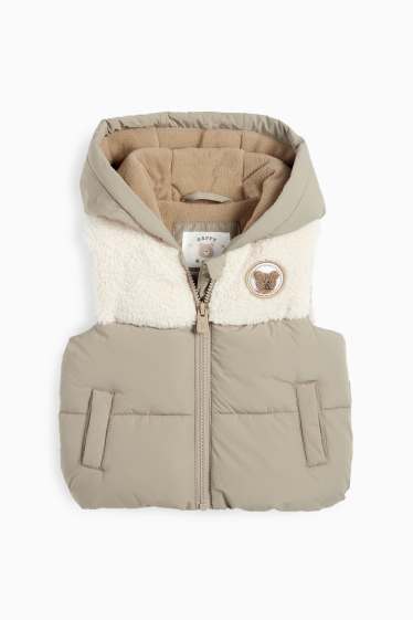 Baby Jungen - Bärchen - Baby-Steppweste mit Kapuze - beige