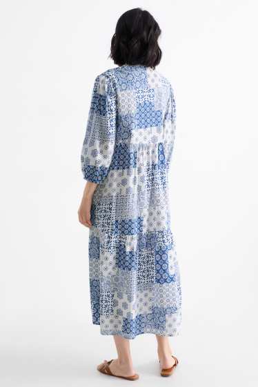 Femmes - Robe à encolure en V - à motif - blanc / bleu