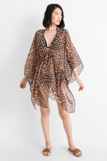 Women - Kimono - leopard print - black / beige