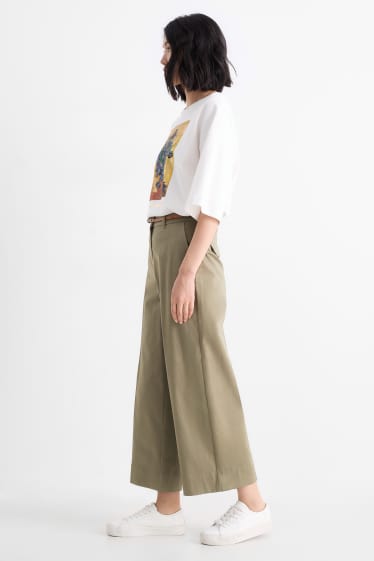 Damen - Stoffhose mit Gürtel - High Waist - Wide Leg - grün