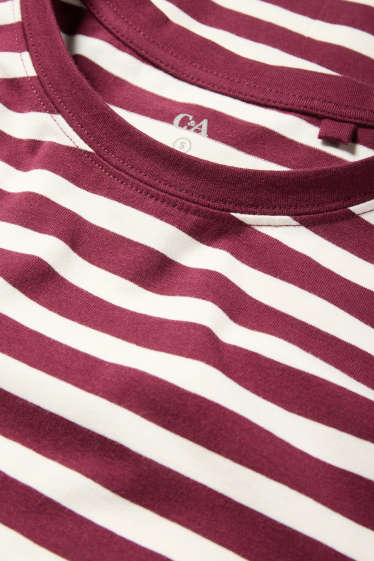 Femmes - Haut basique à manches longues - à rayures - bordeaux / blanc