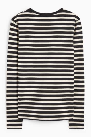 Dames - Basic longsleeve - gestreept - zwart / beige