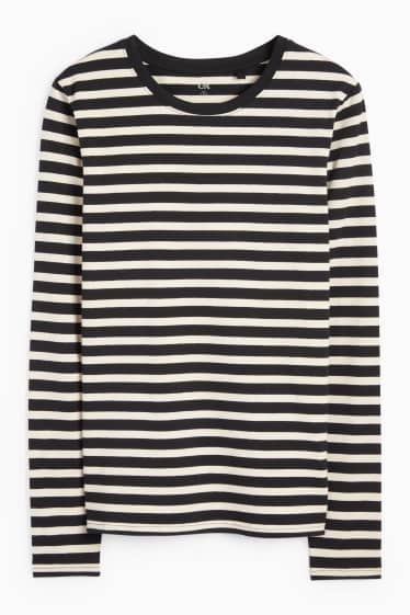 Dames - Basic longsleeve - gestreept - zwart / beige