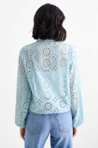 Women - Blouse - broderie anglaise - turquoise