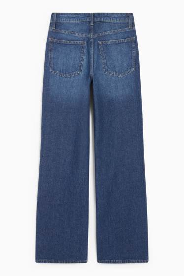 Women - Wide leg jeans - high waist - blue denim