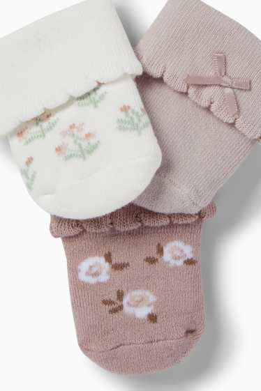 Neonate - Confezione da 3 - fiorellini - calze per neonate con motivo - rosa