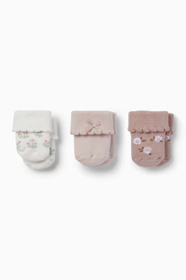 Neonate - Confezione da 3 - fiorellini - calze per neonate con motivo - rosa