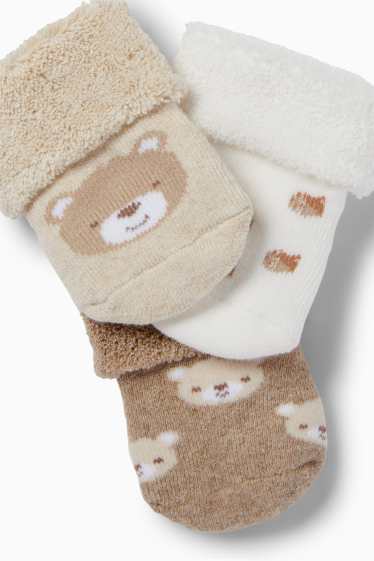 Unisex - Confezione da 3 - orsetto - calze per neonati - beige