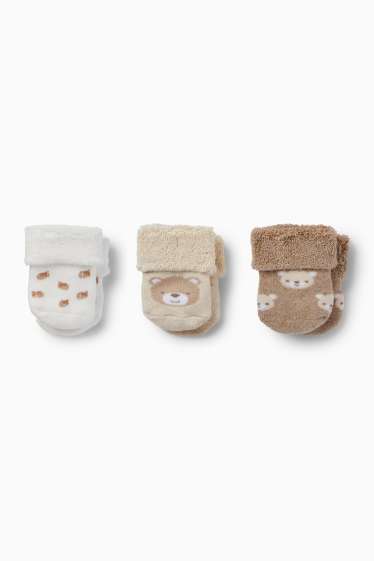 Unisex - Confezione da 3 - orsetto - calze per neonati - beige