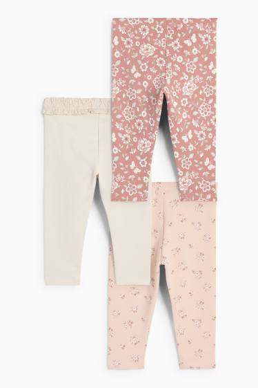 Baby Mädchen - Multipack 3er - Blümchen - Baby-Thermoleggings - rosa