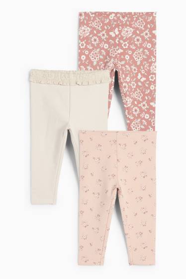 Baby Mädchen - Multipack 3er - Blümchen - Baby-Thermoleggings - rosa