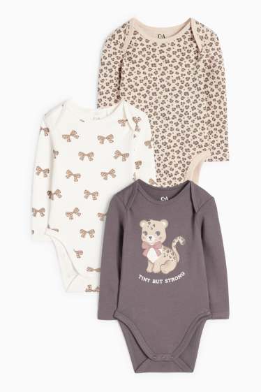 Miminka - dívky - Multipack 3 ks - leopardí a mašličkové motivy - body pro miminka - béžová