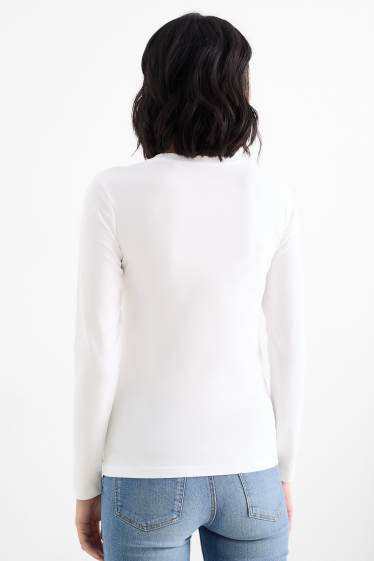Dames - Set van 2 - basic longsleeve - donkergroen / wit