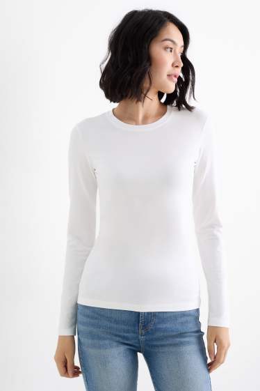 Dames - Set van 2 - basic longsleeve - donkergroen / wit