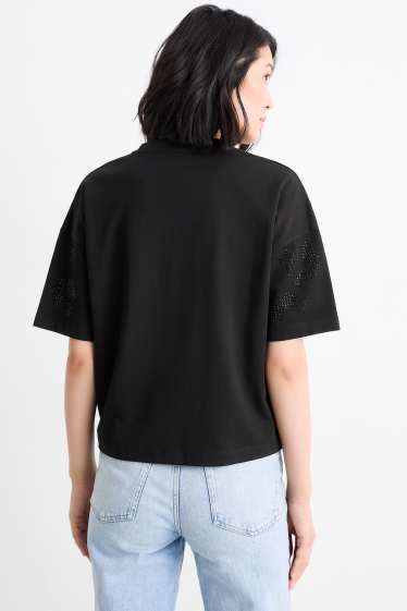 Femei - Tricou cu ștrasuri - regular fit - negru