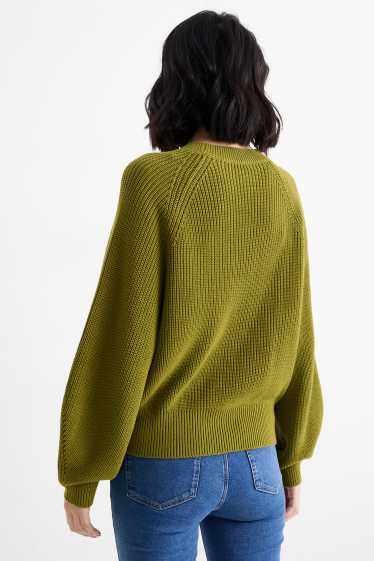 Damen - Pullover - gerippt - grün