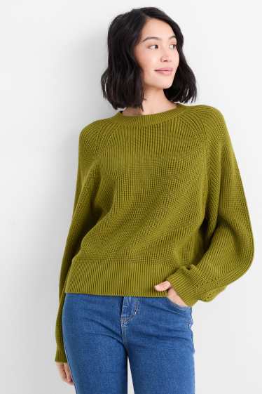 Damen - Pullover - gerippt - grün
