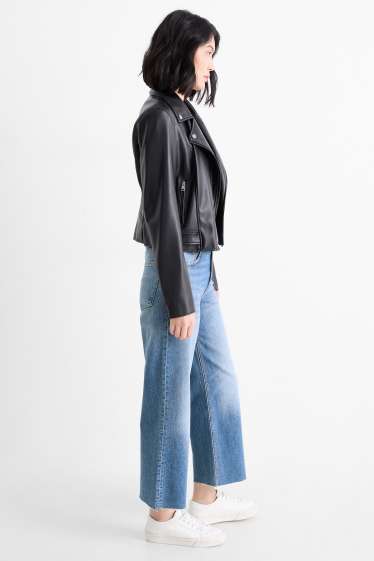 Dames - Korte wide leg jeans - mid waist - jeansblauw