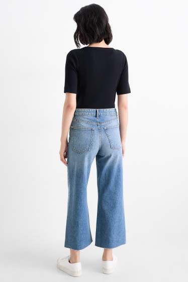 Dames - Korte wide leg jeans - mid waist - jeansblauw