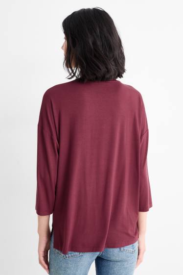 Damen - Basic-Langarmshirt - dunkelrot