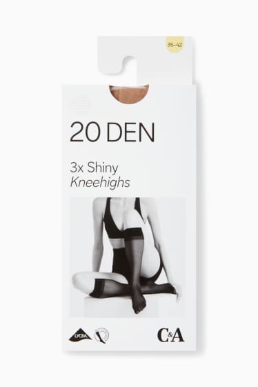 Damen - Multipack 3er - Feinkniestrümpfe - LYCRA® - 20 DEN - braun