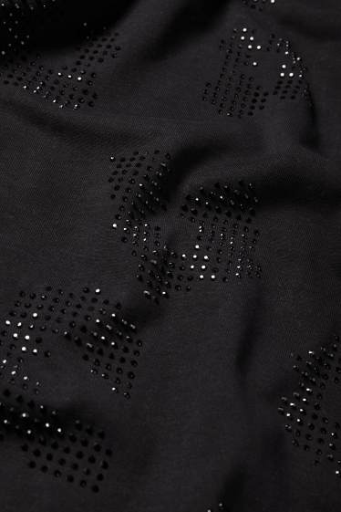 Dames - T-shirt met strass-steentjes - regular fit - zwart