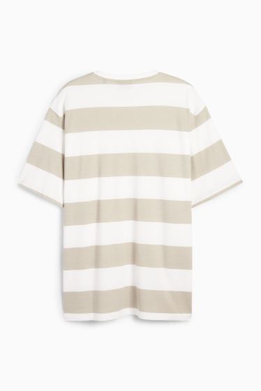 Herren - T-Shirt - Relaxed Fit - gestreift - weiß / beige