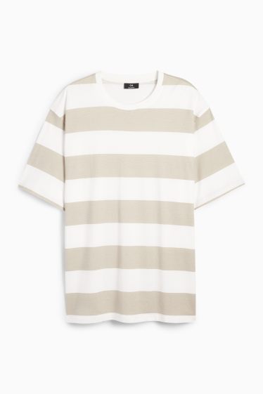 Herren - T-Shirt - Relaxed Fit - gestreift - weiß / beige