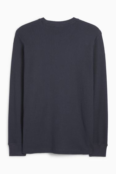 Heren - Longsleeve - met structuur - donkerblauw