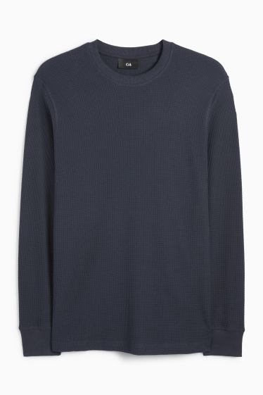 Heren - Longsleeve - met structuur - donkerblauw