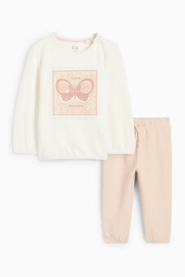 Miminka - dívky - Motiv motýla - outfit pro miminka - 2dílný - krémově bílá