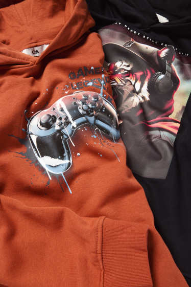 Enfants garçons - Lot de 2 - jeux vidéo et tigre - sweat à capuche - noir