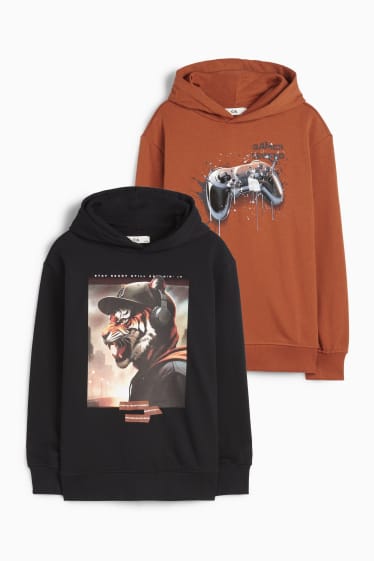 Enfants garçons - Lot de 2 - jeux vidéo et tigre - sweat à capuche - noir