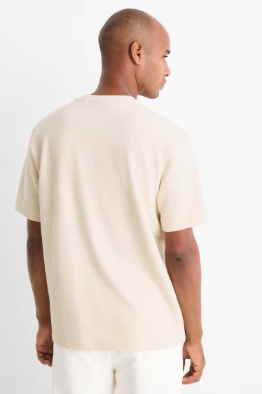 Pánské - Tričko - relaxed fit - žebrované - béžová
