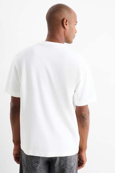 Herren - T-Shirt - Relaxed Fit - gerippt - weiss
