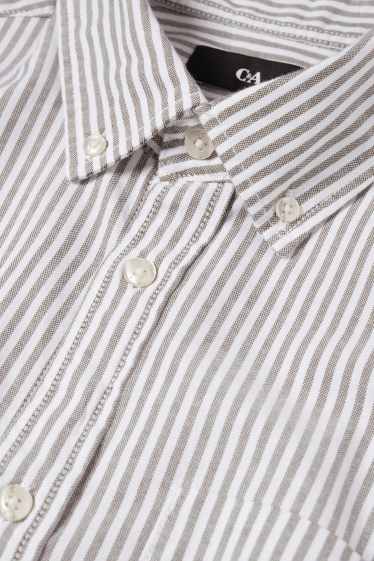 Herren - Hemd - Regular Fit - Button-down - gestreift - grün / cremeweiß