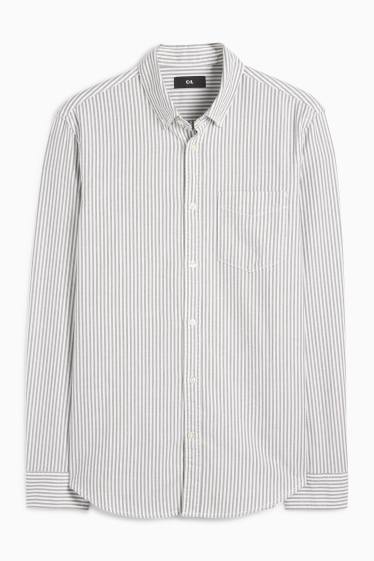Herren - Hemd - Regular Fit - Button-down - gestreift - grün / cremeweiß