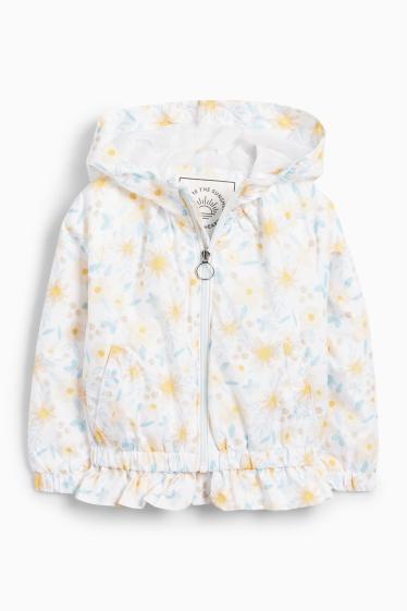 Kinder Mädchen - Jacke mit Kapuze - wasserabweisend - geblümt - cremeweiss
