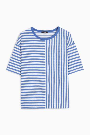 Damen - T-Shirt - Regular Fit - gestreift - blau / weiß