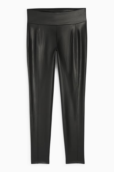 Damen - Basic-Leggings - Lederimitat - schwarz