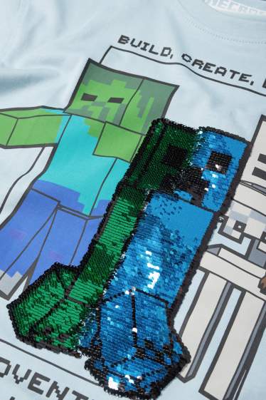 Kinder Jungen - Minecraft - Kurzarmshirt - Glanz-Effekt - blau