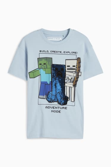 Kinder Jungen - Minecraft - Kurzarmshirt - Glanz-Effekt - blau