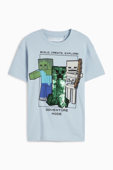 Kinder Jungen - Minecraft - Kurzarmshirt - Glanz-Effekt - blau
