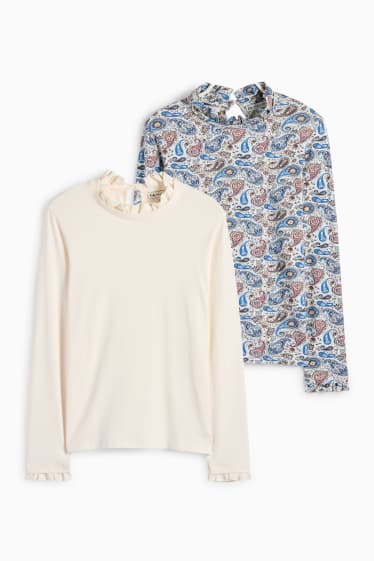 Copii - Fete - Multipack 2 buc. - tricou cu mânecă lungă - alb-crem