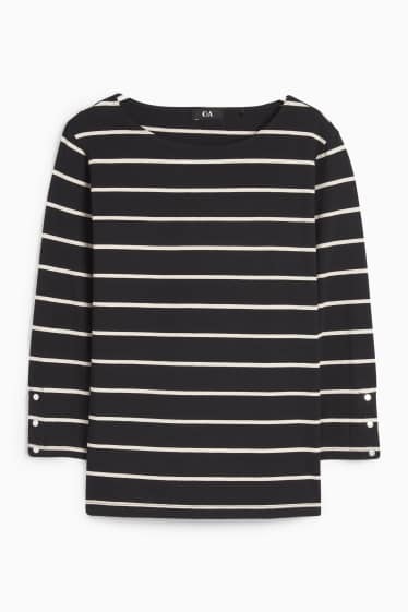 Damen - Langarmshirt - gestreift - schwarz / weiss