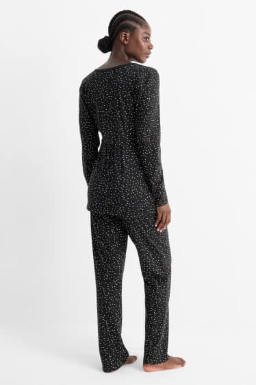 Damen - Still-Pyjama - gepunktet - schwarz