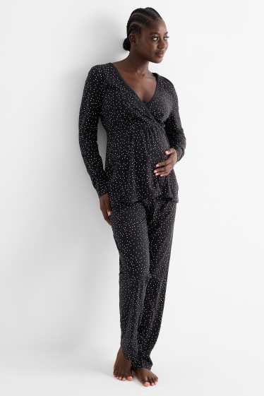 Damen - Still-Pyjama - gepunktet - schwarz