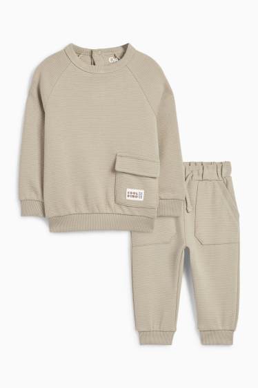 Baby Jungen - Baby-Outfit - 2 teilig - gerippt - beige